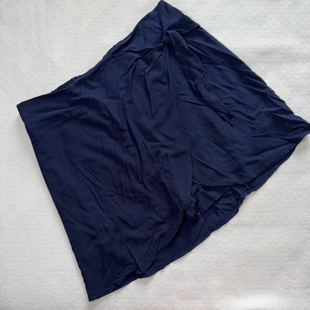 Zac & Rachel Navy Blue Wrap Front Skort Side Tie Nautical Rayon Size 12